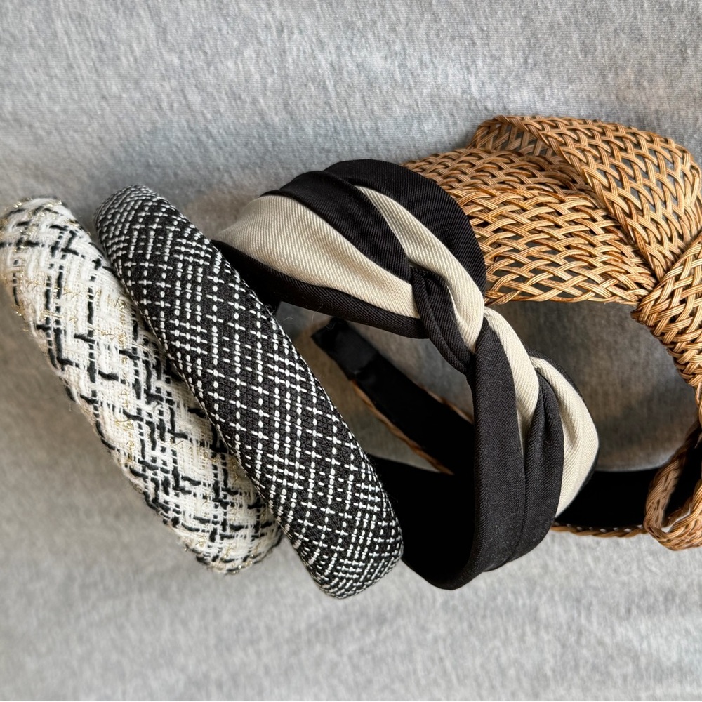 Neutral Black & Cream Braided Headband Set